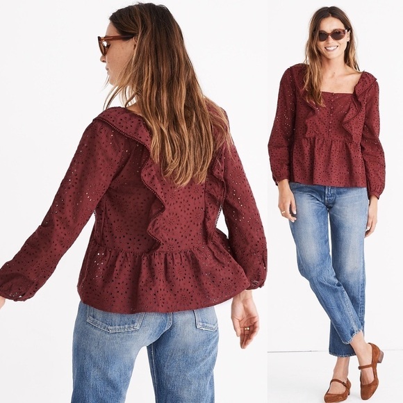 Madewell Eyelet Pom-Pom Top Large - Picture 1 of 10